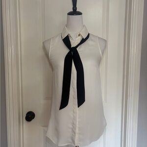 H&M White Blouse with Black Tie Accent